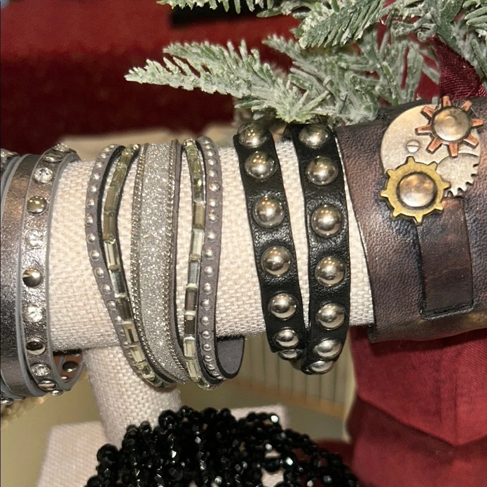 Silver and Black Studded Bracelets Collection - Picture 5 of 8